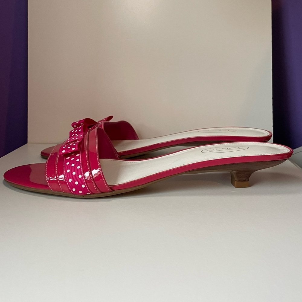 Talbots Pink Polka Dot Bow Kitten Heels Slides Sandals - Picture 2 of 7